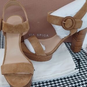 Via Spiga Ira Suede/Wood Platform NIB
